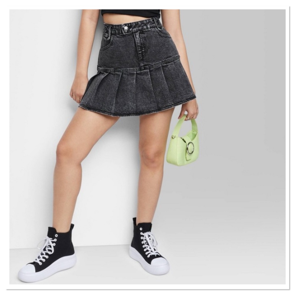 Women’s High Rise Washed Denim Pleated Mini Skirt Wild Fable